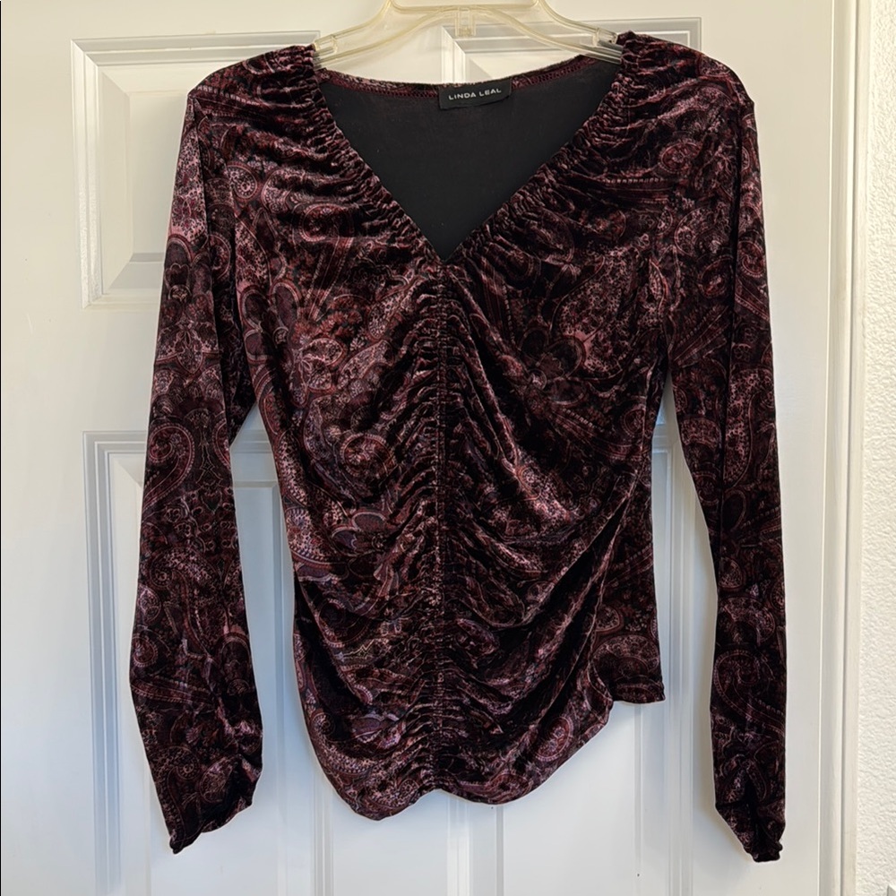 Lauren Ralph Lauren Women's Velvet Top - Burgundy